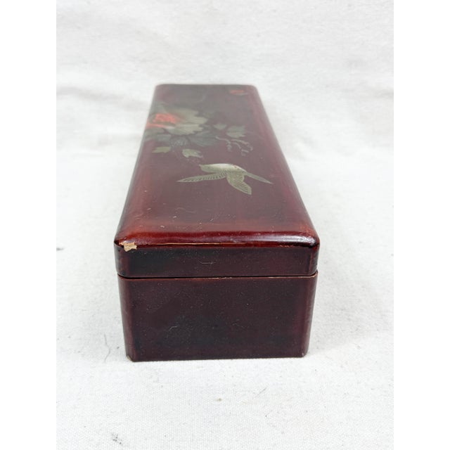 Burgundy Vintage Chinoiserie Lacquered Box For Sale - Image 8 of 10
