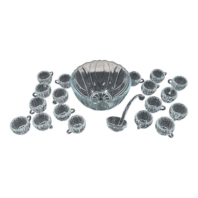 1960s 20 Piece Glass Punch Bowl Set- 20 Pieces For Sale