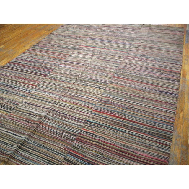 American 1920s Multicolor Earth Tone Stripe Antique American Rag Rug 8' 6" X 12' 0" Knotted Wool Carpet For Sale - Image 3 of 7