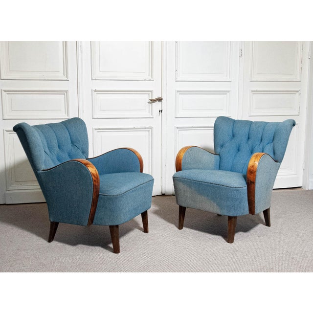 Set of Art Nouveau Swedish Club Chairs, 1940s For Sale - Image 12 of 13