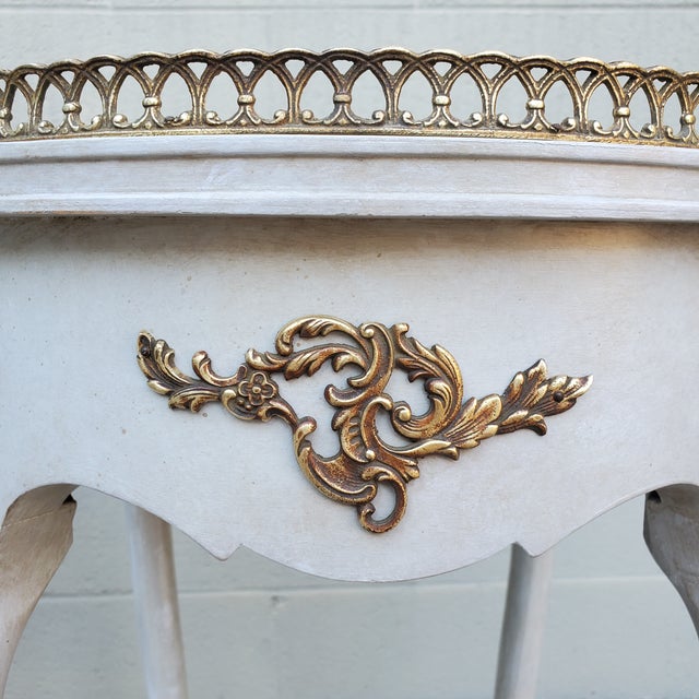 1970s 1970s French Provincial Side Tables, Grey With Brass Detail, a Pair For Sale - Image 5 of 11