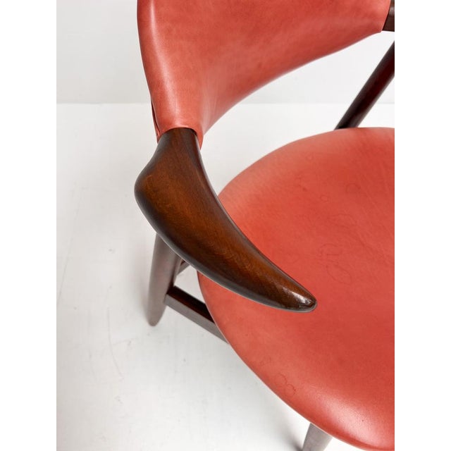 Red Colored Leather Cowhorn Chair, 1970s For Sale - Image 4 of 16