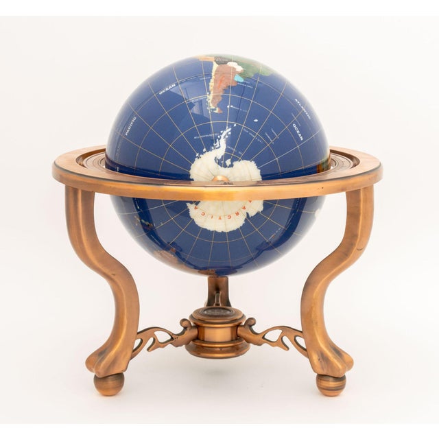 Copper Modern Semi-Precious Stone Inlaid Revolving Globe on Copper Stand For Sale - Image 8 of 15