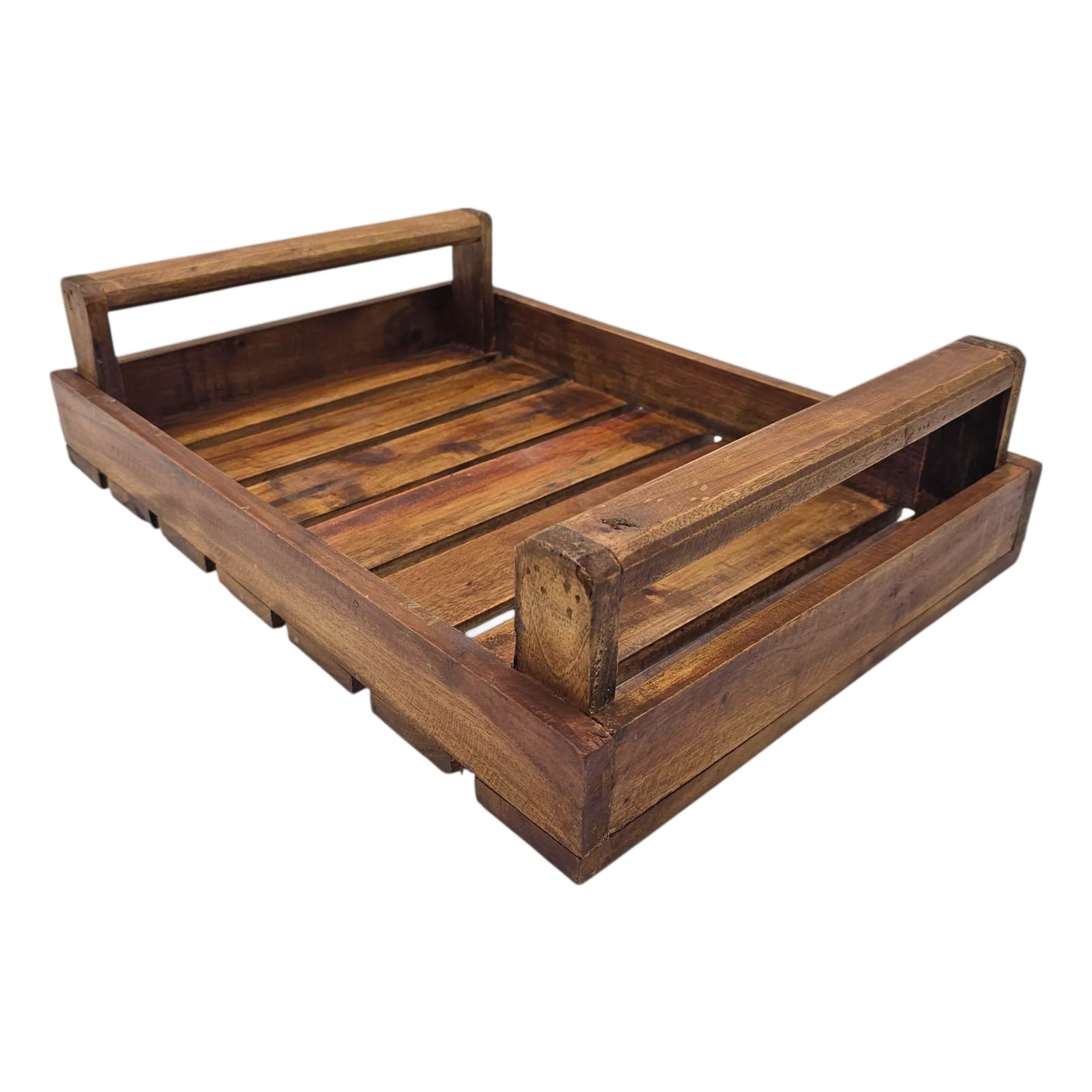Vintage Teak Wood Slatted Serving Tray Rustic Farmhouse Organic Modern ...