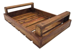 Vintage Teak Wood Slatted Serving Tray Rustic Farmhouse Organic Modern 19”