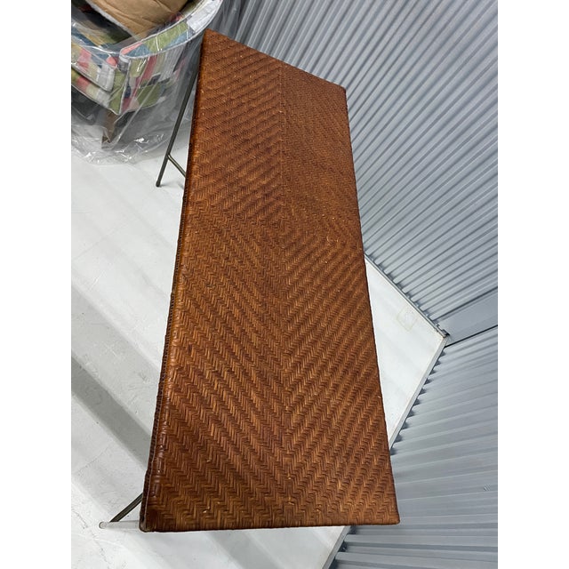 Conran Iron Console Table With Woven Rattan Top For Sale - Image 4 of 9