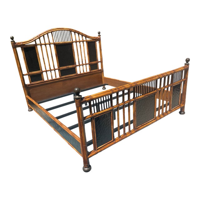 Baker Furniture Rattan King Size Bed, Coastal British Colonial Style For Sale