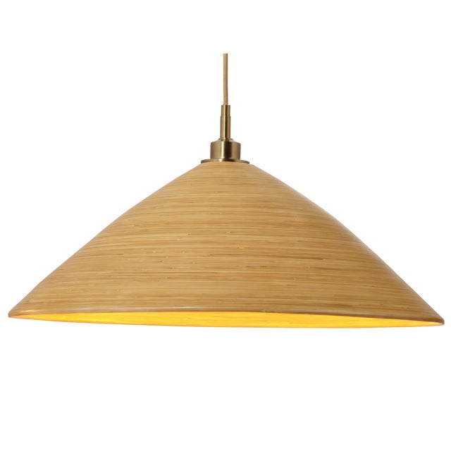 Modern Spun Pendant, Large Natural Bamboo For Sale - Image 3 of 5