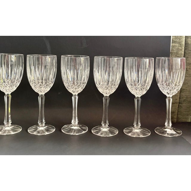 Vintage Gorham Regalta Cut Diamond, Faceted Stem Crystal Goblets, Set of 6 For Sale - Image 9 of 10