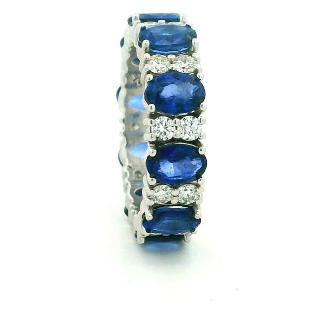 Metal 18k White Gold Thai Sapphire and Diamond Eternity Band, Size 6.5 For Sale - Image 7 of 14