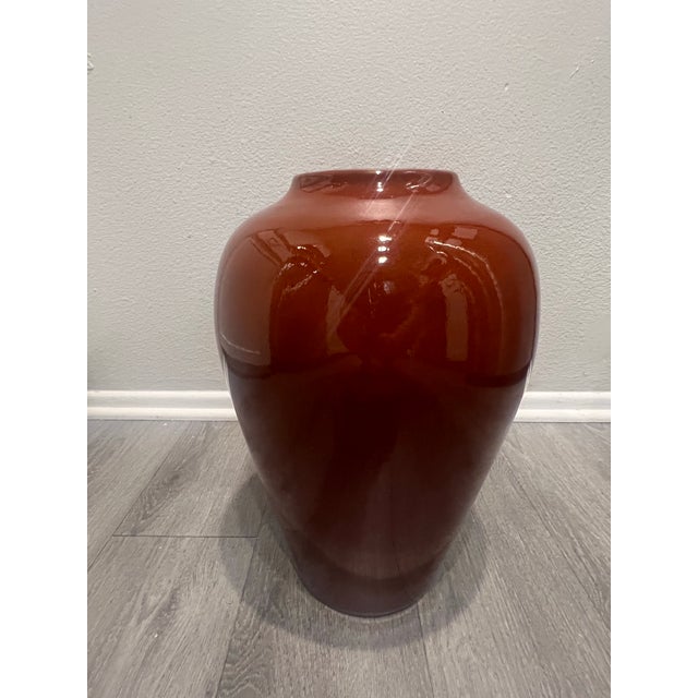 Burnt Orange Vintage Postmodern 1980s Burnt Orange Ceramic Urn Sand Jar Shaped 16 Inch Floor Vase Art Deco For Sale - Image 8 of 8