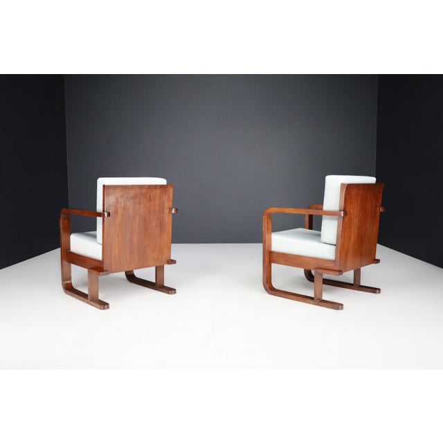 Gold Set of Art Deco Armchairs in Oak Bentwood and New Upholstery, Austria, 1930s For Sale - Image 8 of 16