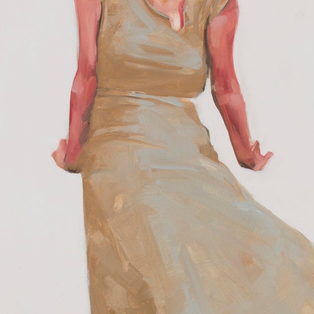 Watcher by Michael Carson | Oil on Panel Figure of a woman in a dress sitting with an intense expression. For Sale - Image 4 of 5