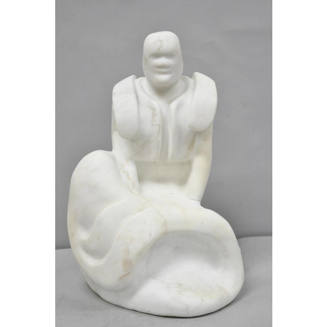 Vintage Seymour L. Shuren Modern White Carved Marble Male Soldier Figure Sculpture. "Seymour L. Shuren was a prominent...