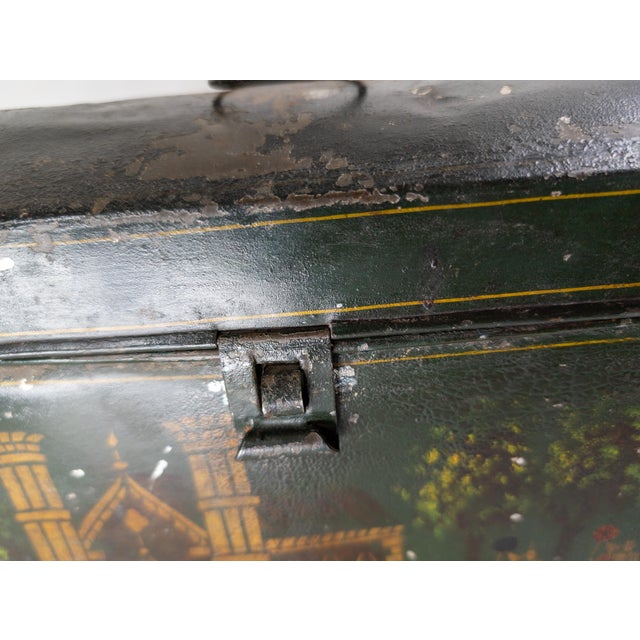 Metal 19th Century Folk Art Americana Primitive Toleware Document Box With Church and Figures For Sale - Image 7 of 16