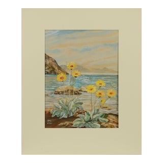 Flowers on the Beach, Botanical Watercolor Landscape For Sale