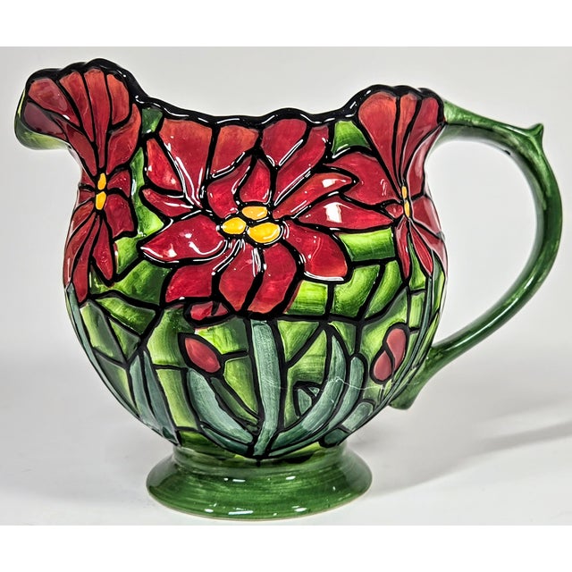 Fitz and Floyd Style Poinsettia Pitcher For Sale - Image 13 of 14