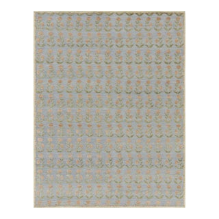 Rug & Kilim’s Block Print Rug Design with Brown and Green Floral Patterns - 5x8 For Sale