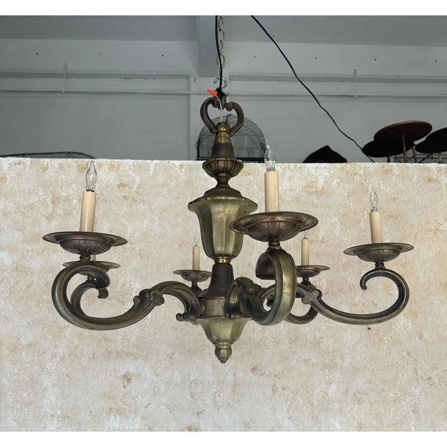 French Bronze Six Armed Chandelier For Sale - Image 9 of 12