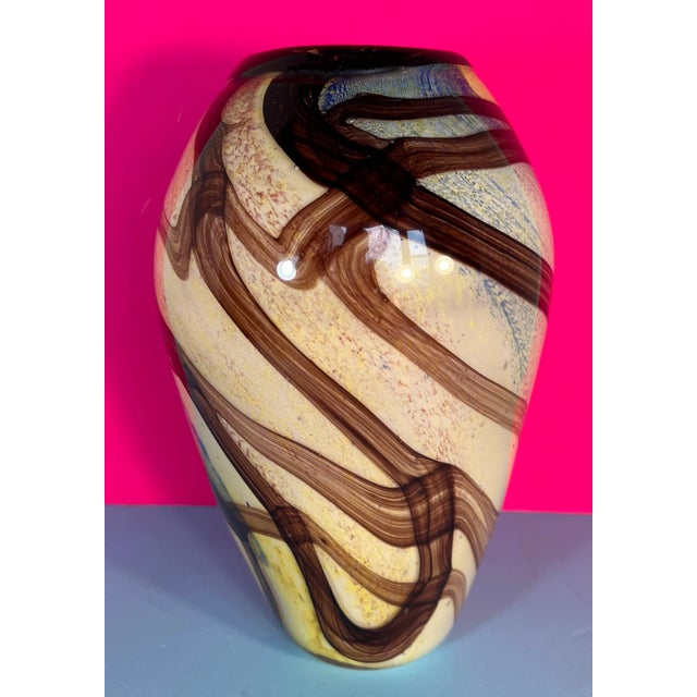 Art Glass Vase Multi-Color Tan With Brown Swirls For Sale - Image 11 of 12