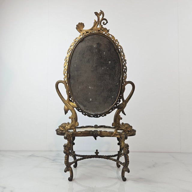 19th-Century Rococo Revival Vanity Mirror with Gilt Bronze Frame and Onyx Top For Sale - Image 4 of 11