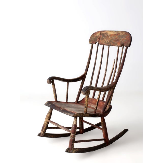 American Antique American Windsor Rocking Chair Primitive For Sale - Image 3 of 17