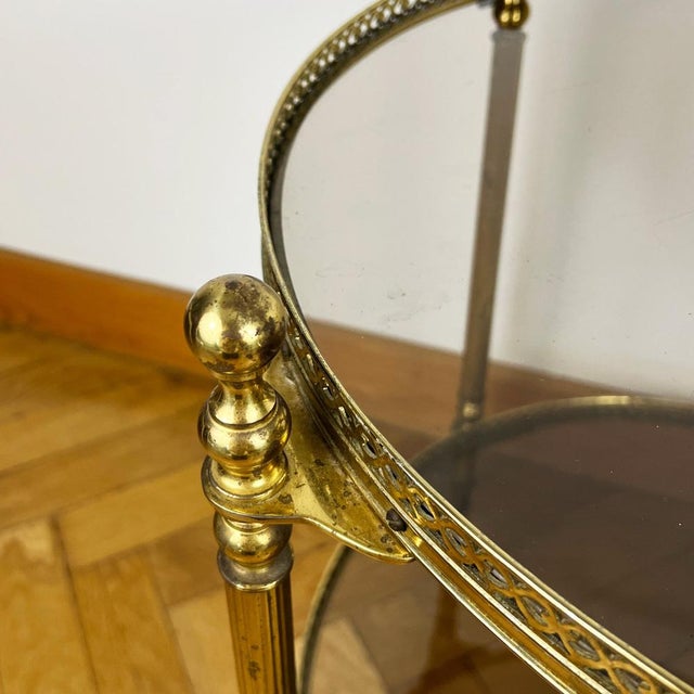 Mid-Century Round Brass and Glass Rolling Trolley For Sale - Image 5 of 11