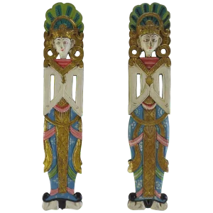 Pair of Indonesian Carved and Painted Plaques