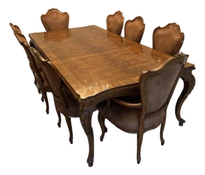 1980s Karges Vintage Dinning Room Table 48 X 72 Expands to 132 Included 8 Chairs and 3 Inserts (Leaves)