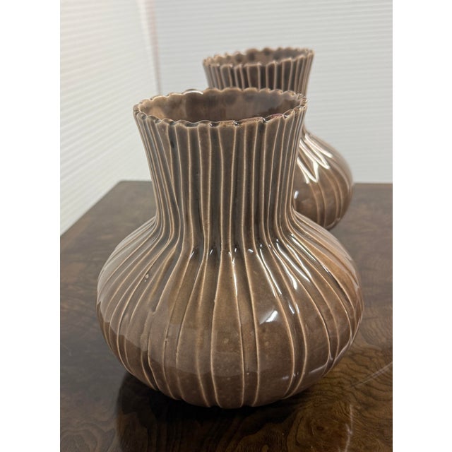 Barbara Eigen Ribbed Ceramic Vases, Pair For Sale In San Francisco - Image 6 of 12
