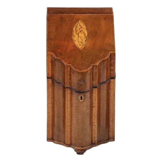 Antique Georgian Mahogany Cutlery Knife Box With Satinwood Shell Inlay For Sale