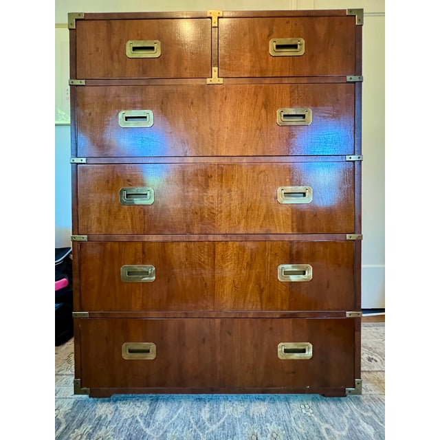 Vintage Boho Henredon Campaign Tall Chest of Drawers For Sale - Image 9 of 11