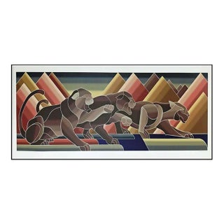 John Martineau "Pumas of Patagonia" Art Deco Style Hand Signed Print For Sale