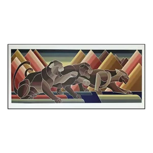 John Martineau "Pumas of Patagonia" Art Deco Style Hand Signed Print