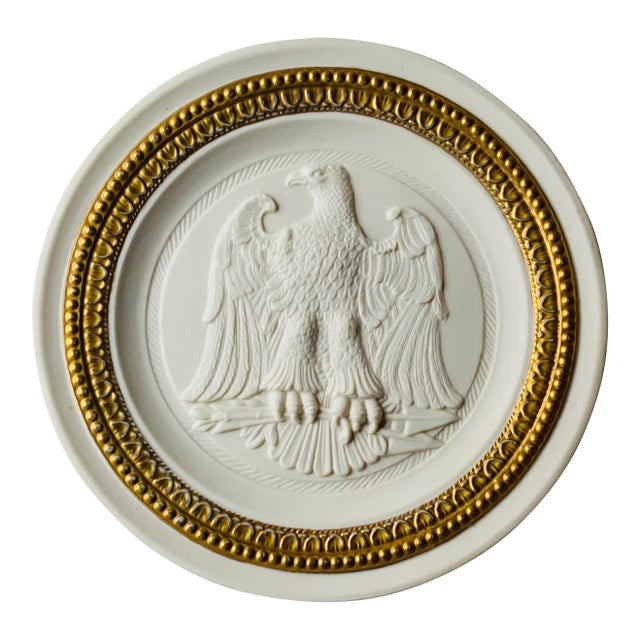 Italian Bisque Porcelain Grand Tour Style Plaque With Gilt Border | Italy, Mid-20th C. For Sale