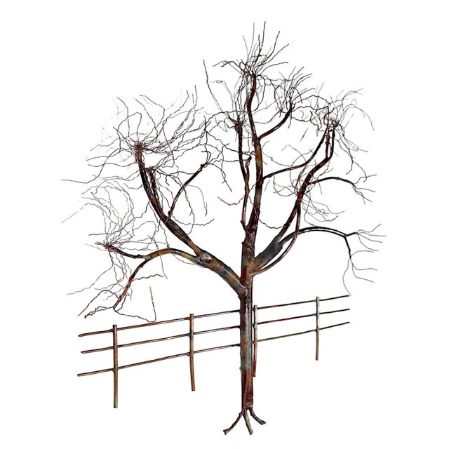 Mid-Century Modern Brutalist Wall Hanging Tree Sculpture Signed Illegibly After Jere C 1970's For Sale - Image 3 of 10