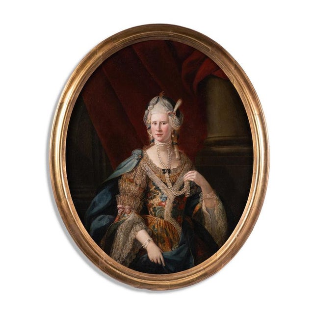 After V. Lukitsch Borowikowski, Oval Baroque Portrait of Young Noblewoman, 18th Century, Oil Painting For Sale - Image 6 of 7