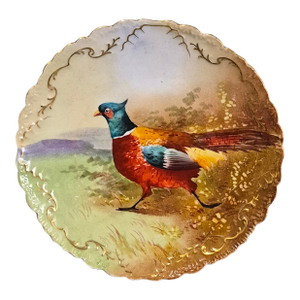 Antique Limoges French Hand Painted Gilded Pheasant Scalloped Edge Wall Plate
