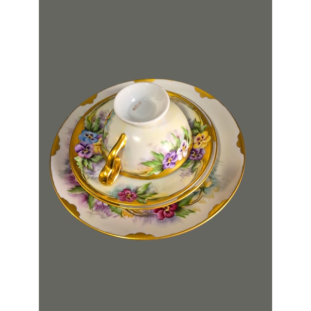 Vintage Plankenhammer Floss Bavaria Painted Pansies Porcelain 4piece Tea, Luncheon, Dessert Set For Sale - Image 9 of 10
