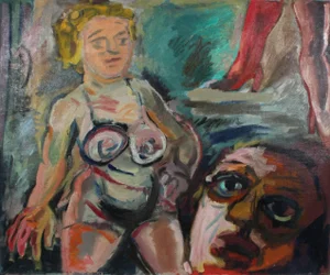 Martin Snipper "Contestant" Expressionist Figures Oil Painting, Circa Late 1940s