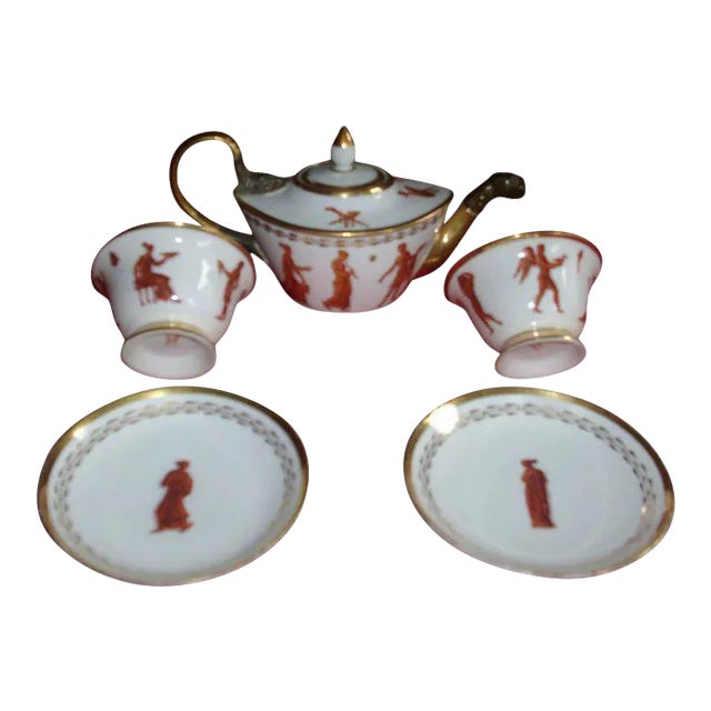 1810 French Empire Dagoty A Paris Porcelain Tea Set with Classical Figures - a Pair For Sale