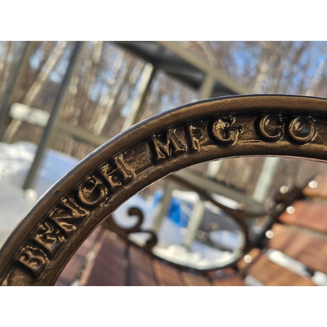 1950s Attributed Restored Woodstock, Vermont Bench Mfg. Co. Cast Iron Garden Bench With Oiled Ipe Slats (Bronze Finish) For Sale - Image 11 of 12