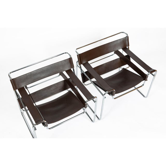 Brown Pair of Mid Century Brown Wassily Chairs by Marcel Breuer for Stendig, 1960s, Labeled For Sale - Image 8 of 18