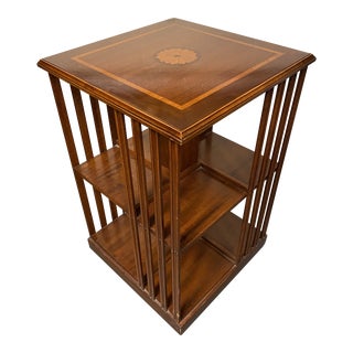 Vintage Italian Inlaid Mahogany Revolving Bookcase For Sale