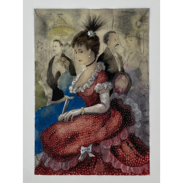 Erhard Klepper, Portrait of a Lady in a Red Dress, Mixed Media on Transparent Paper, 1953 For Sale - Image 9 of 9