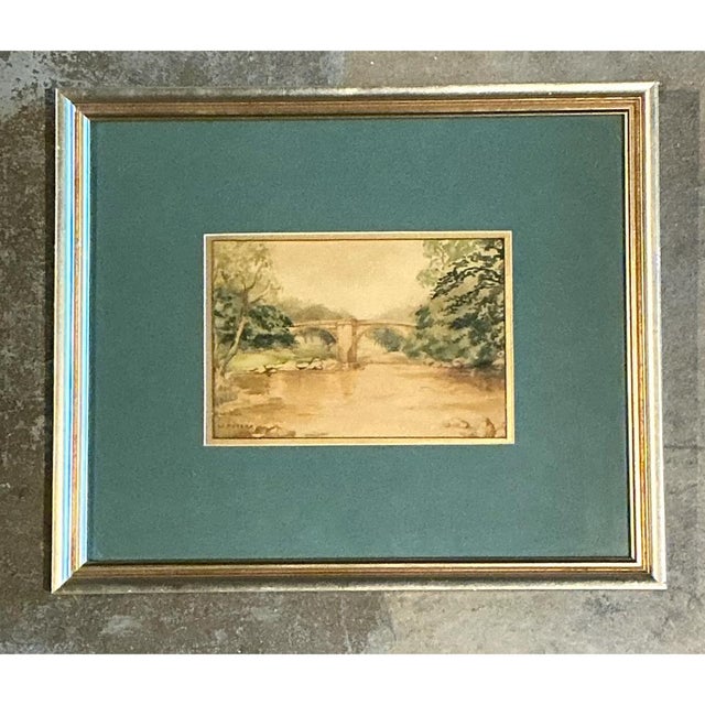 Vintage Bridge Landscape Art in Frame For Sale - Image 12 of 13