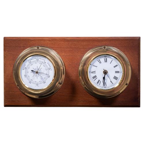 1960s Ships Clock with Barometer in Teak and Brass, 1960s For Sale - Image 5 of 5