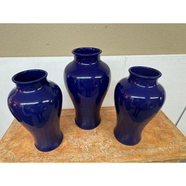 Blue Martino Interiors Short Neck Kwan-Yin Ceramic Vases, Set of Three For Sale - Image 8 of 11