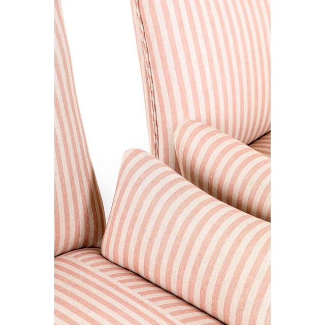 Wood Set of French Armchairs in Pink Stripe Linen For Sale - Image 7 of 11