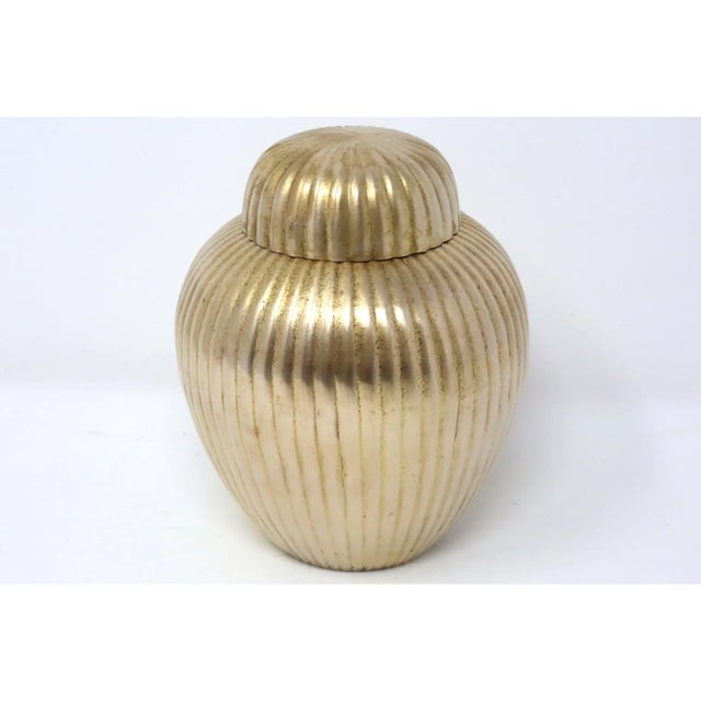 Chinoiserie Vintage Ribbed Brass Ginger Jar For Sale - Image 3 of 4